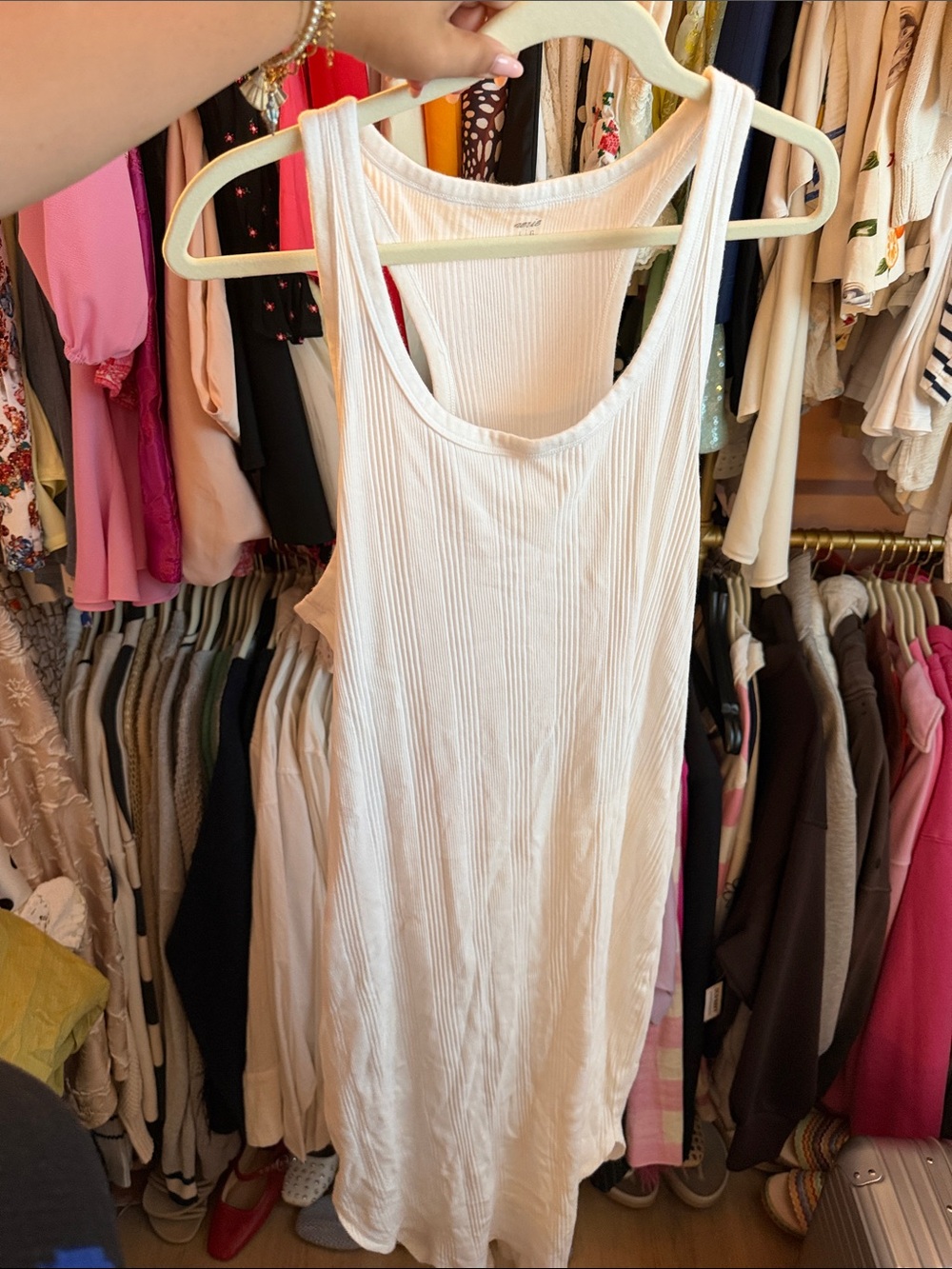 Aerie Women’s White Ribbed Tank Dress - L